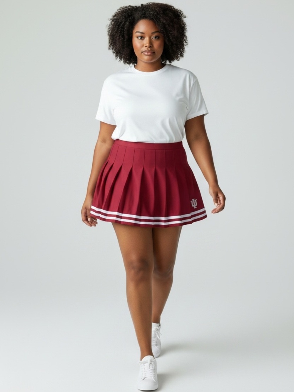 Indiana University Red Pleated Mini Skirt with White Stripe Detail. Size XL